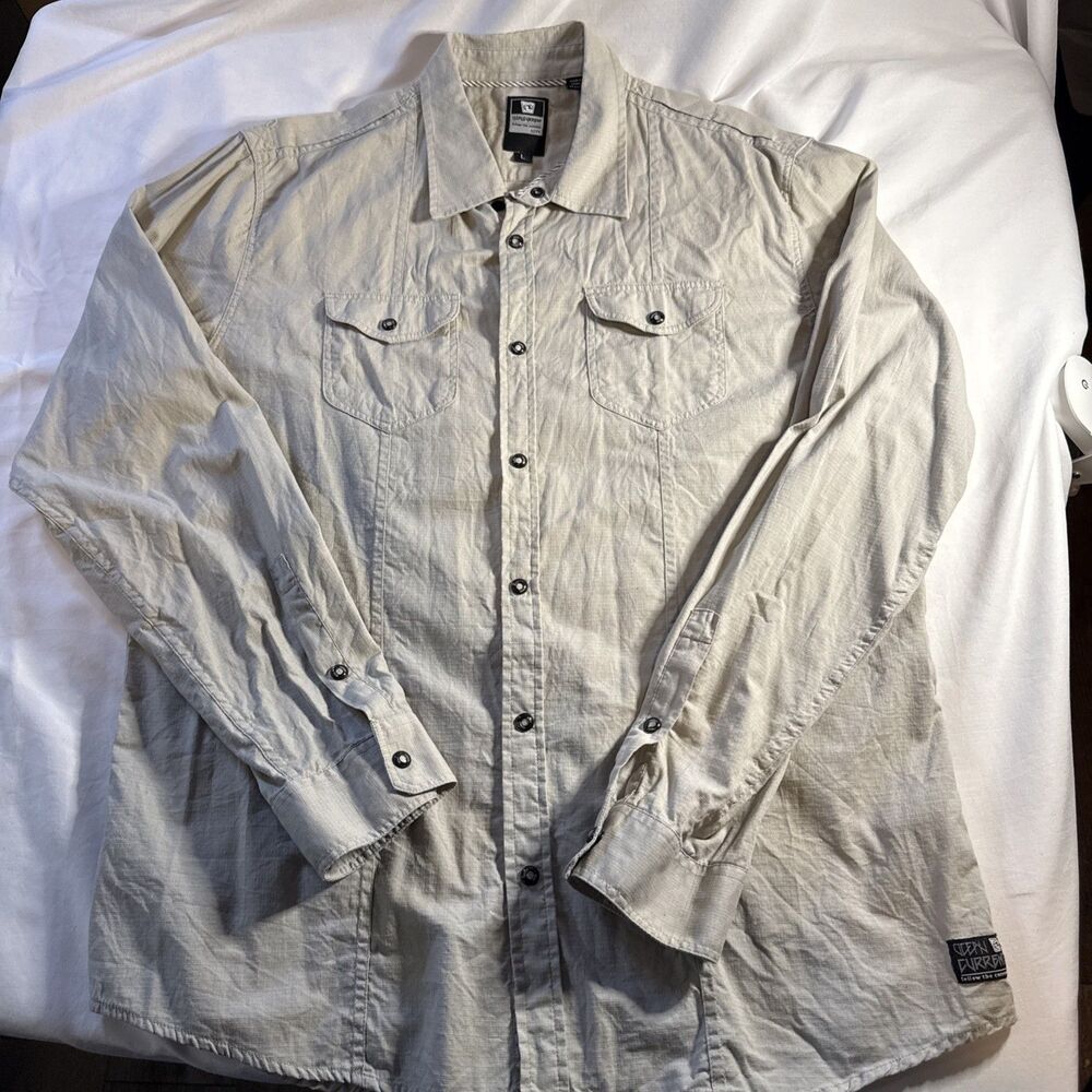 Ocean Current Shirt Snap Mens Large Beige Long Sleeve Cotton Outdoors